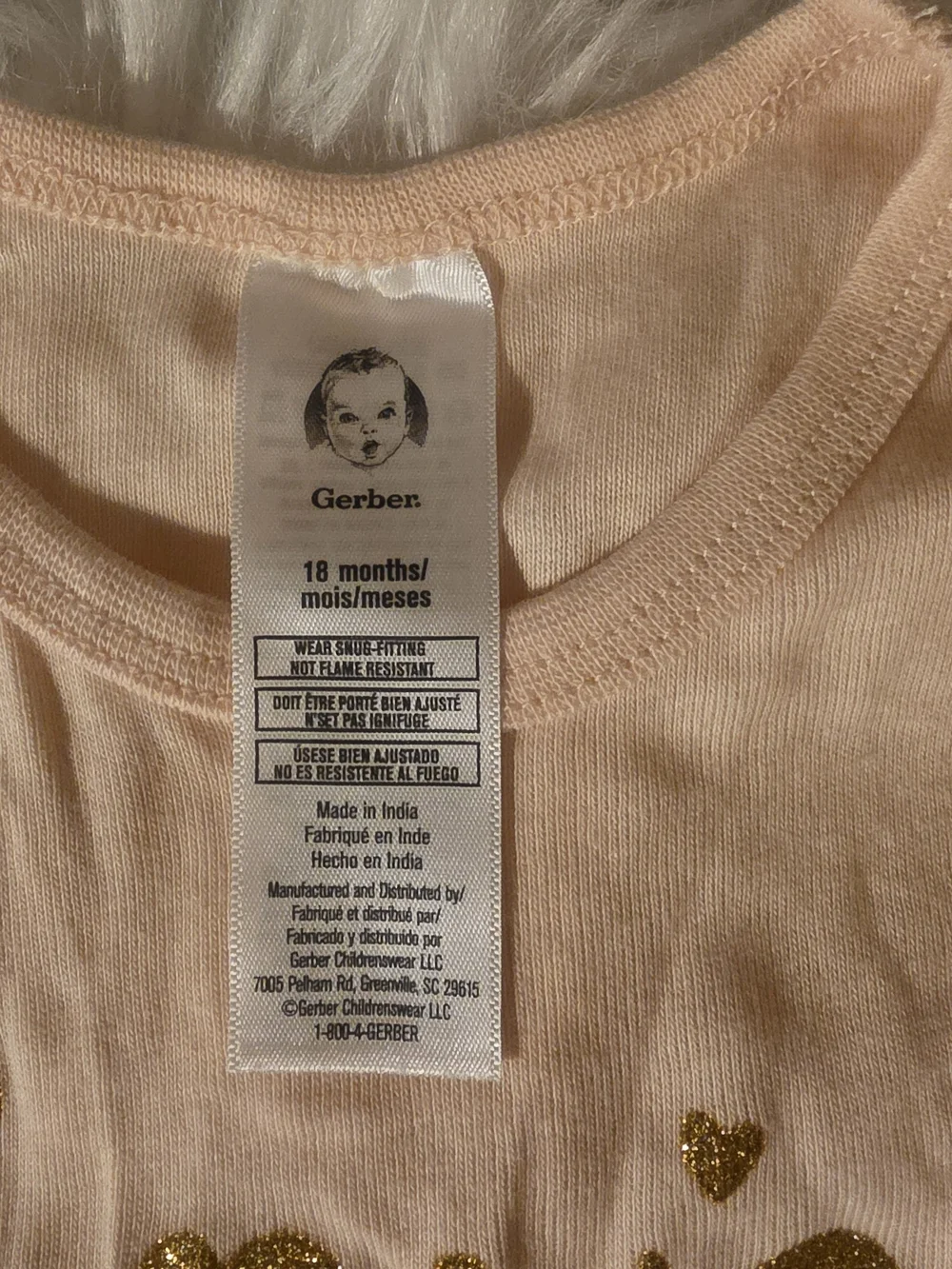Gerber Peach Pink Girls Two-Piece Pajama Set with Gold Glitter 'Love'